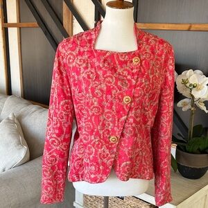 Vintage Japanese Silk Brocade Jacket Women Size 12 Pink Gold Elegant Statement